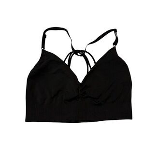 Athleta black ribbed strappy stretch sports bra size medium